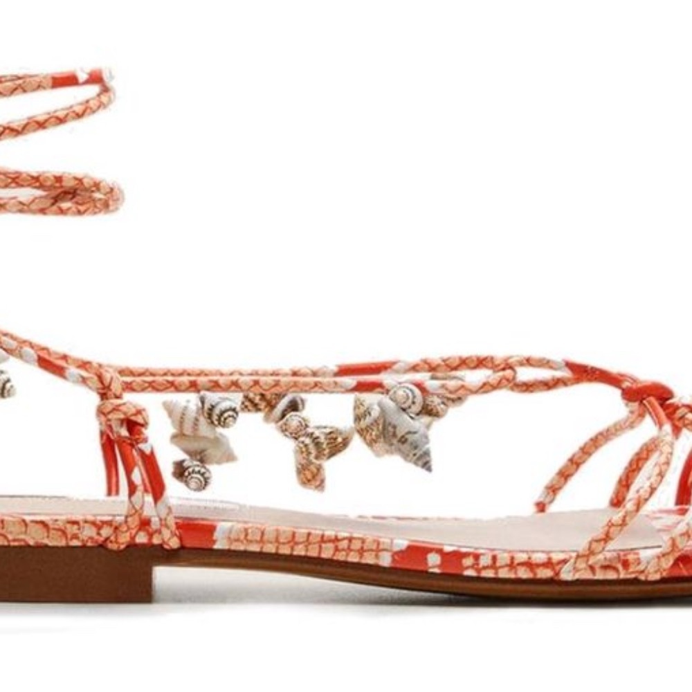 Mango MNG Orange Strappy Shell Sandals with Cage Design size 6.5 - Picture 3 of 10